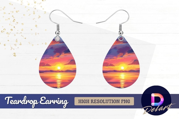 Colorful sunset over water Teardrop Earring PNG