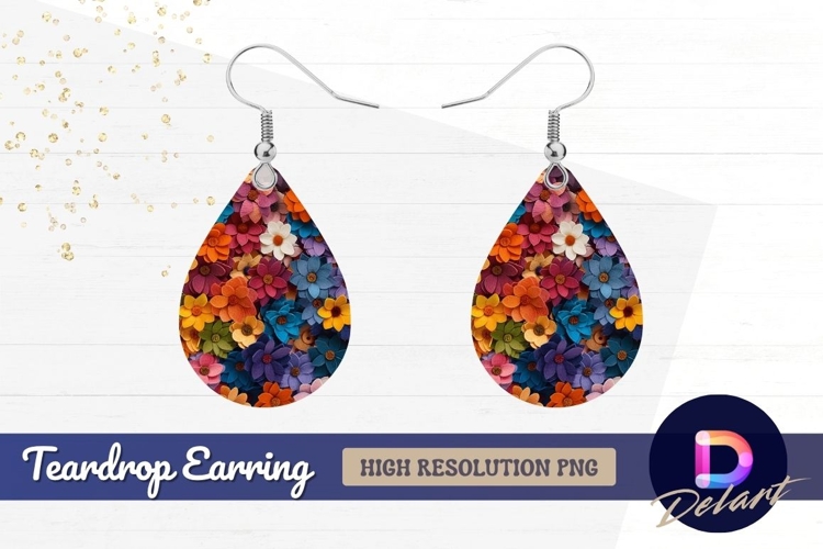 Colorful felt flower arrangement Teardrop Earring PNG