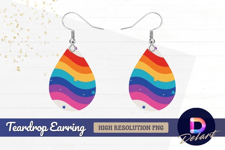 Wavy rainbow with stars Teardrop Earring PNG