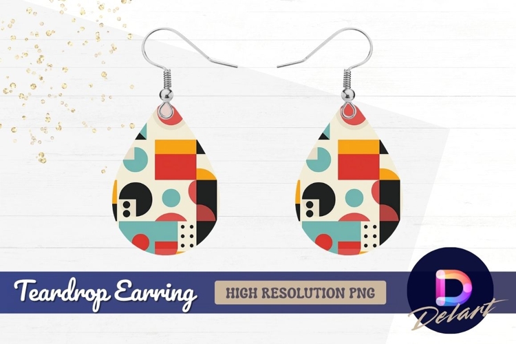 Geometric pattern bold colorful retro Teardrop Earring PNG