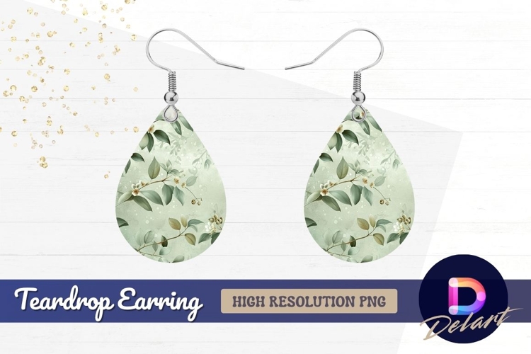 Floral botanical pattern with soft Teardrop Earring PNG