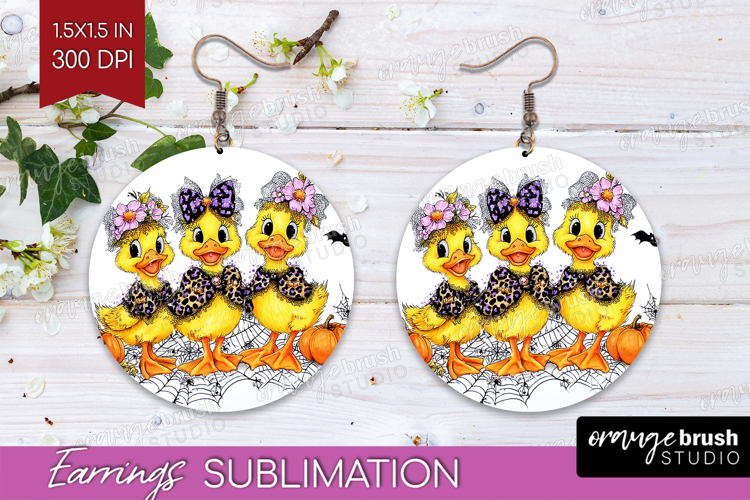 Duck Halloween Round Earrings Spooky Season PNG Sublimation