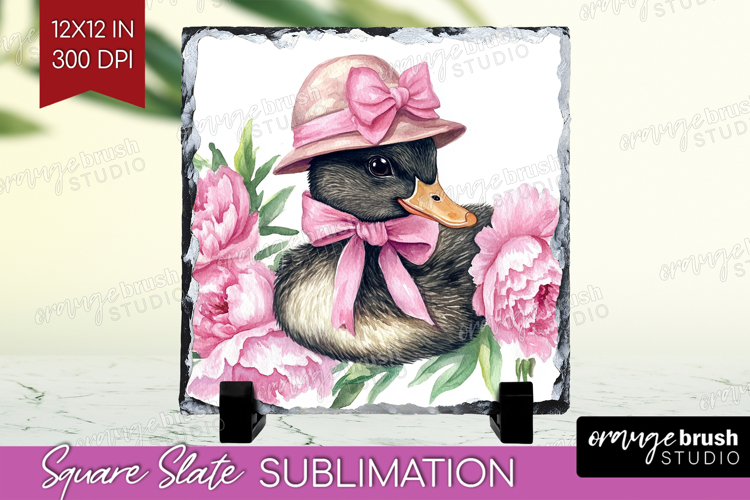 Duck Flowers Slate PNG Cute Farm Square Slate Sublimation