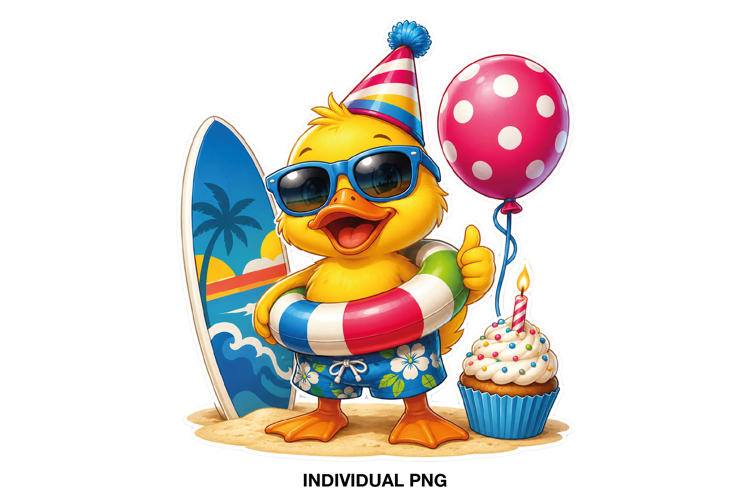 Duck Birthday PNG for Party Invitations and Gift Tags