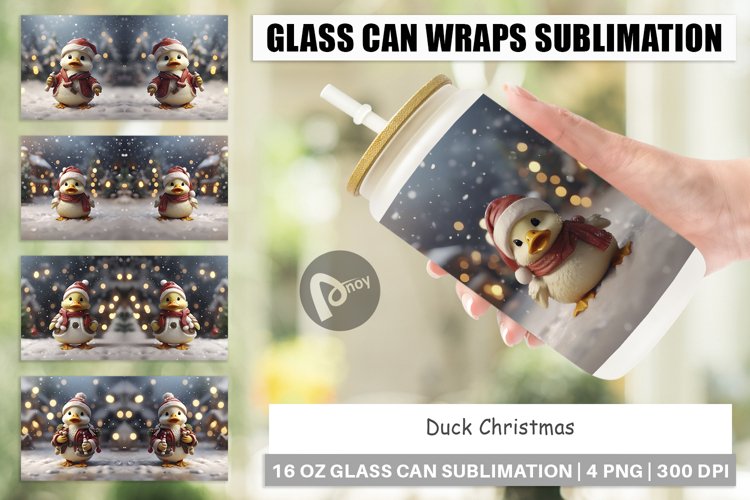 Glass Can Wraps Duck Christmas