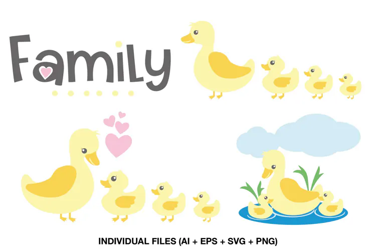 Duck Family Clipart with Mother Duck and Yellow Ducklings