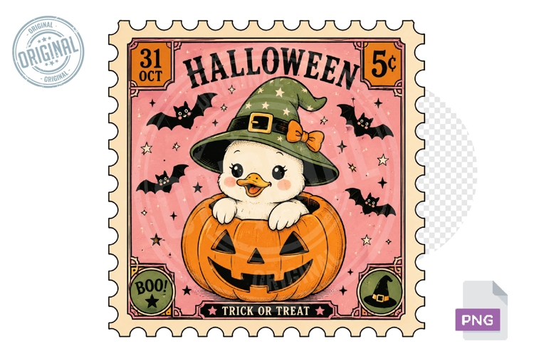 Duck Pumpkin Witch Hat Halloween Stamp PNG Sublimation Art