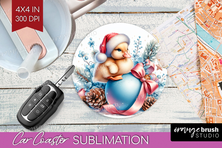 Duckling Pastel Christmas Car Coaster Coquette Xmas Coaster