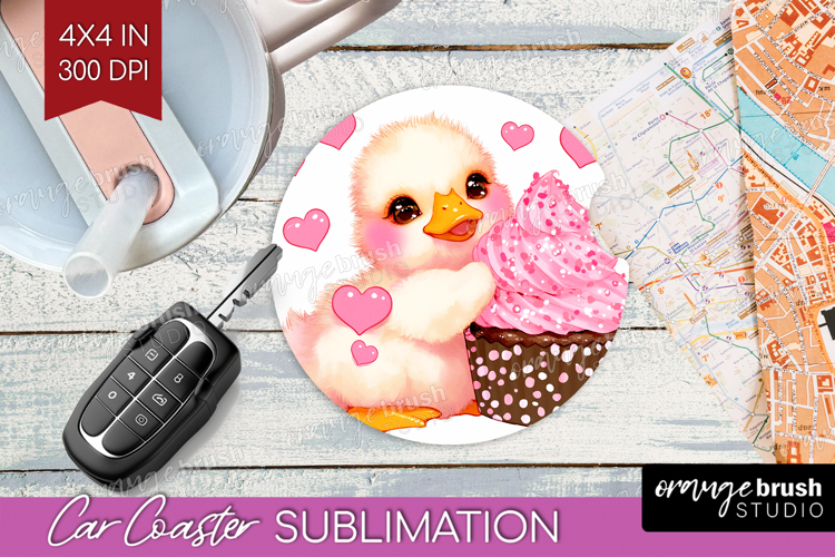 Duckling Valentine Car Coaster Cute Valentines Day Coaster