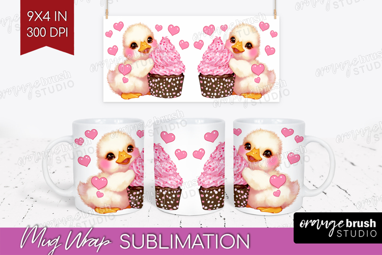 Duckling Valentine Mug Wrap Cute Valentines Day Mug PNG