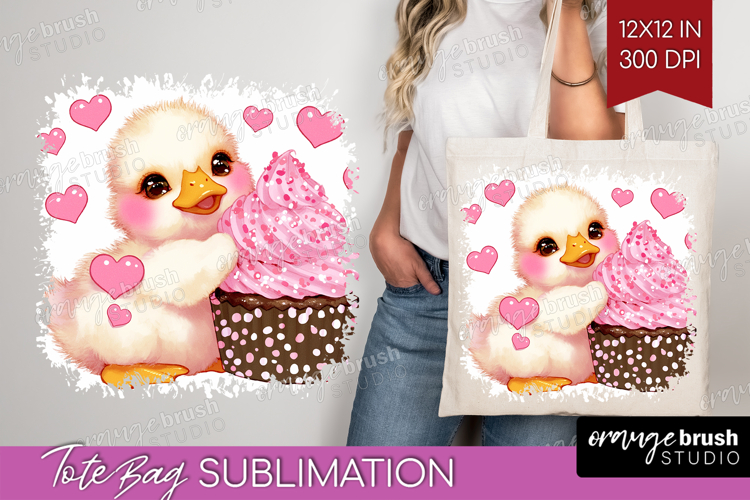 Duckling Valentine Tote Bag Cute Valentines Day Tote Bag PNG