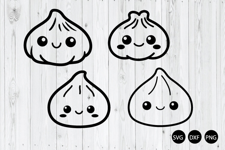 Kawaii Dumpling SVG, Cute Dumpling SVG, Cartoon Food SVG example image 1