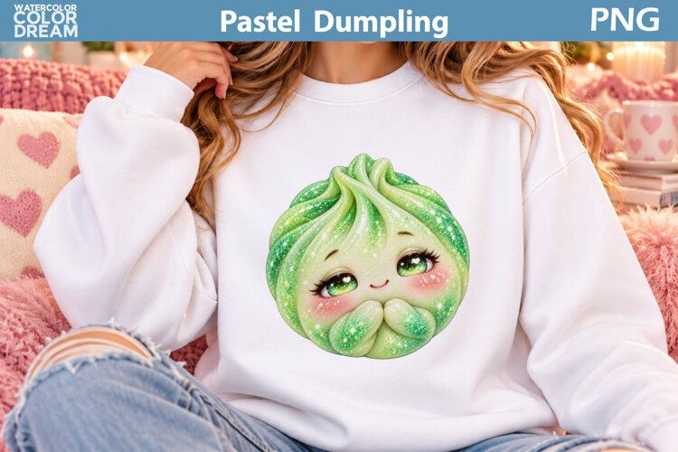 Green Pastel Dumpling | Kawaii Food Sublimation Art example image 1