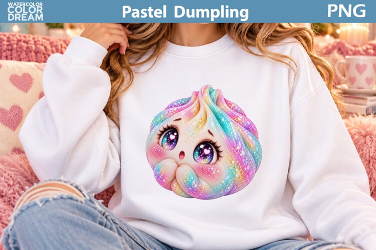 Rainbow Iridescent Dumpling | Kawaii Food Sublimation Art example image 1