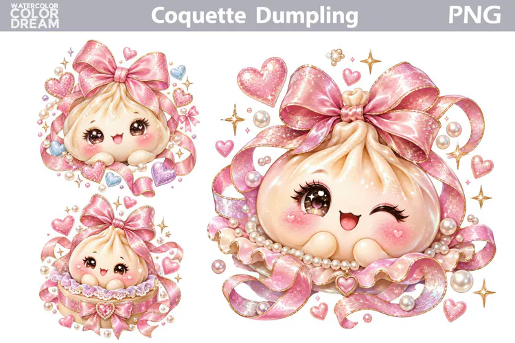 Coquette Pink Bow Dumling Clipart | Cute Sublimation