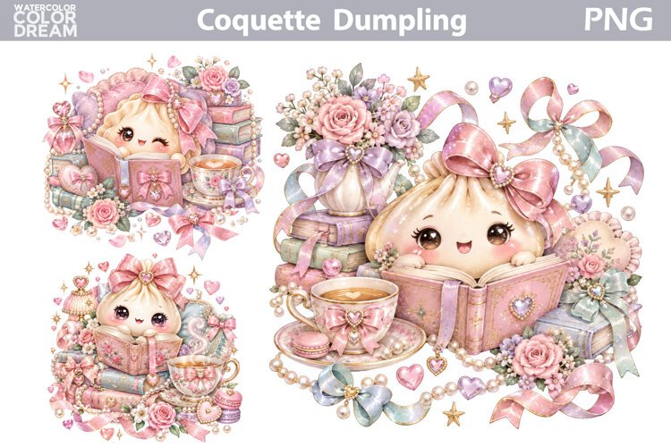 Coquette Dumling Book Clipart | Cute Sublimation example image 1