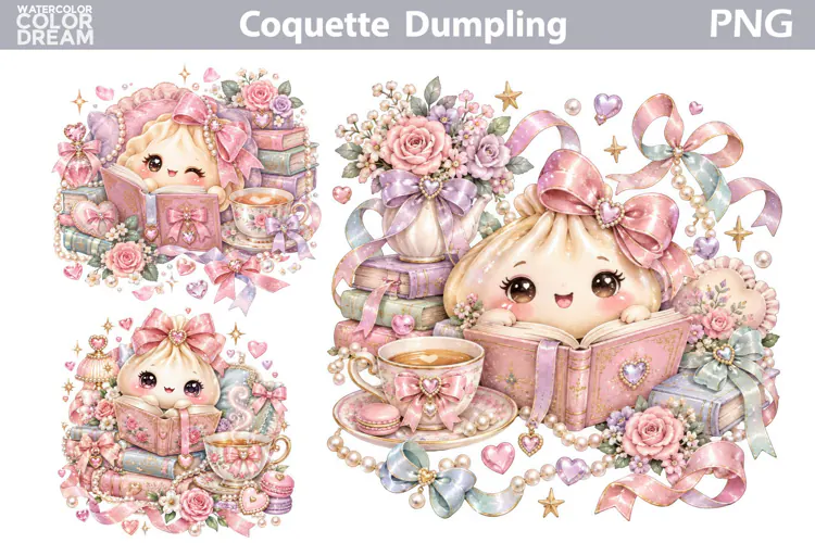 Coquette Dumling Book Clipart | Cute Sublimation