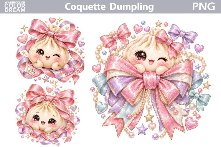 Coquette Dumling Bow Clipart | Pastel Dumpling Sublimation example image 1