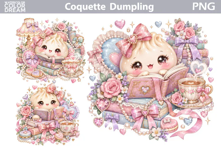 Coquette Dumling Bow Clipart | Pastel Dumpling Book Sublimat