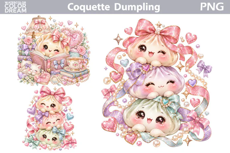 Coquette Dumling Bow Clipart | Pastel Dumpling Book Sublimat