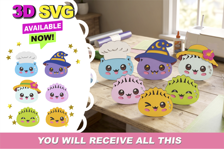 Kawaii Dumplings 3D SVG