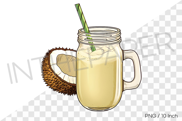 Durian smoothie in glass jar PNG fruit cartoon summer illust