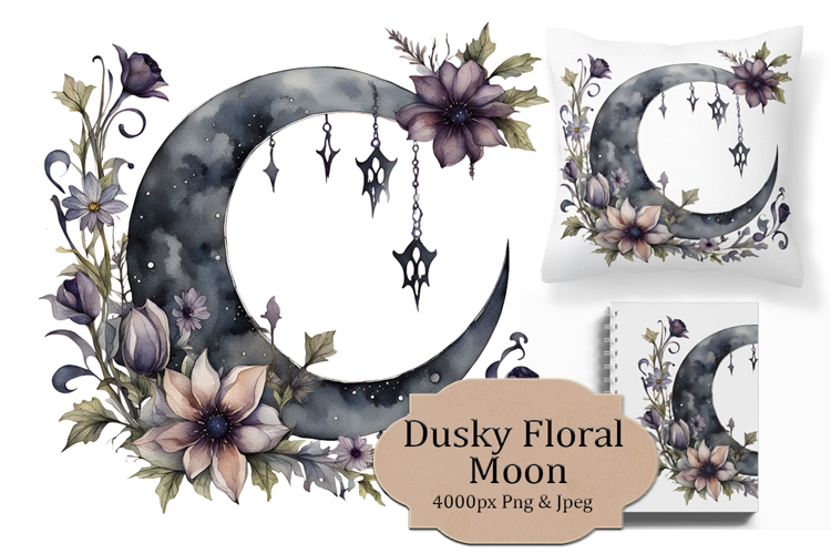 Dark Floral Crescent Moon Sublimation