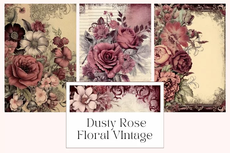 Dusty Rose Floral Vintage Junk Journal Pages
