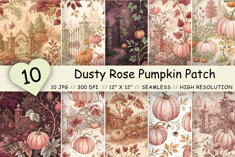 Dusty Rose Pumpkin Patch Toile Paper, Seamless Watercolor