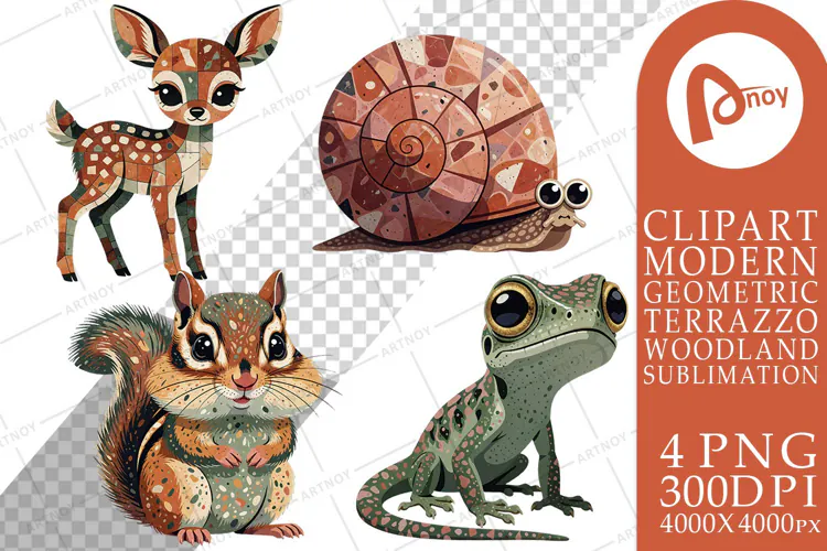 Terrazzo Woodland Animals Sublimation