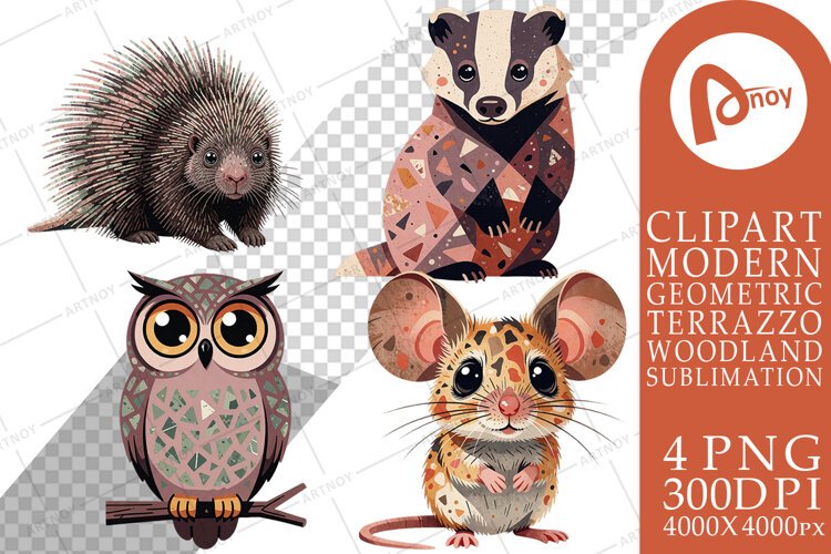 Terrazzo Woodland Animals Sublimation example image 1