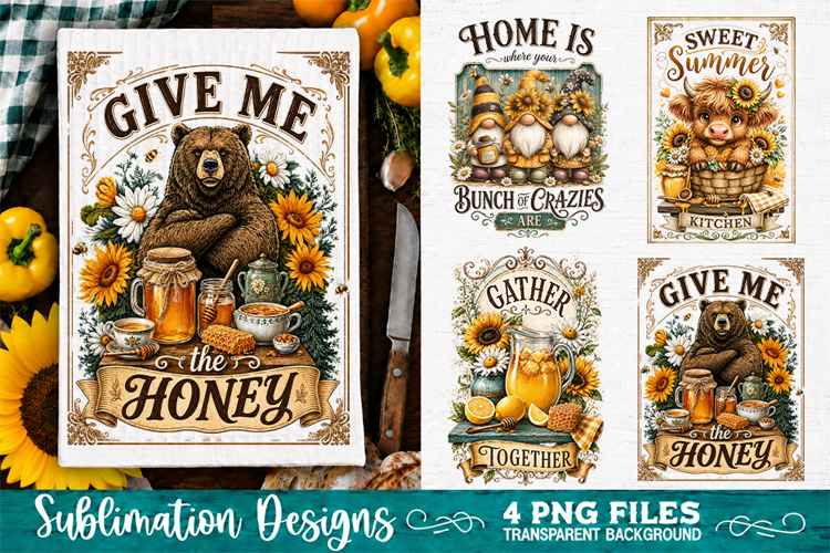 Sunflower Kitchen Towels PNG Sublimation Designs 4 Files example image 1