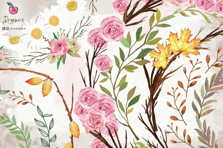Watercolor Wreath Clipart Leaves,Floral circle frame png DXx