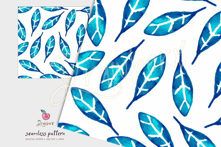 Blue Leaves Seamless Pattern, blue seamless file DXs