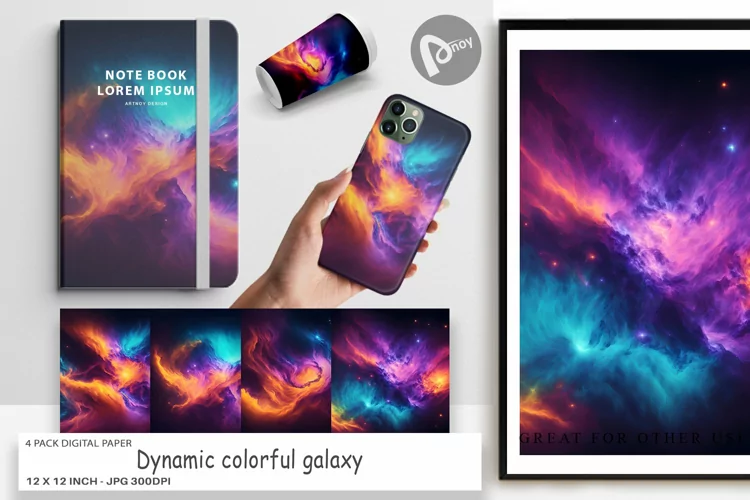 Digital Paper Dynamic colorful galaxy