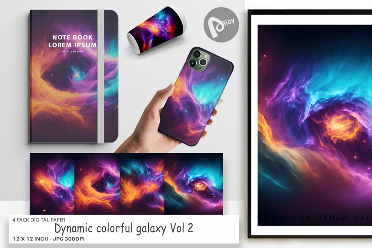 Digital Paper Dynamic colorful galaxy