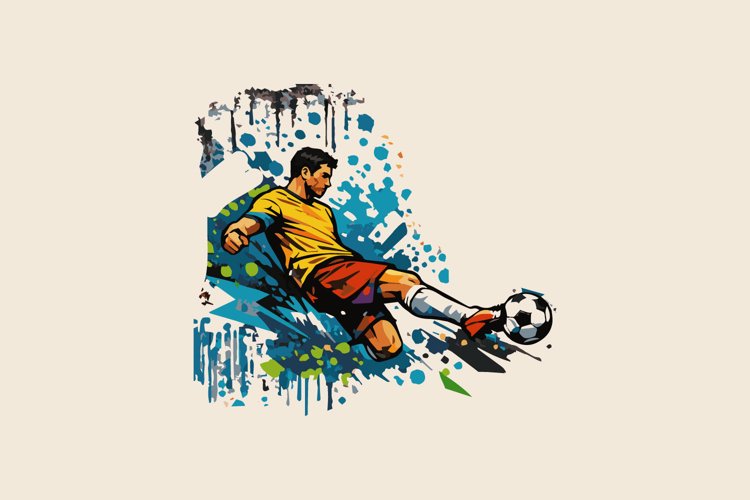 Dynamic Soccer Player Kicking Ball in Street Art Style Desig
