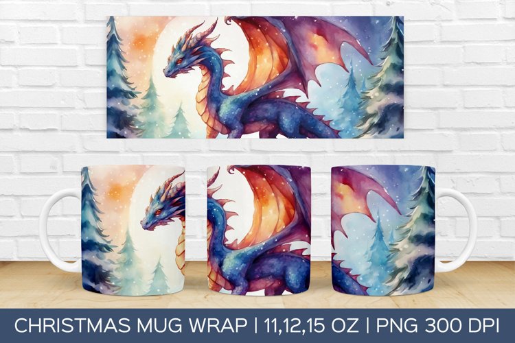 Christmas Dragon Mug Wrap | Christmas Sublimation Design