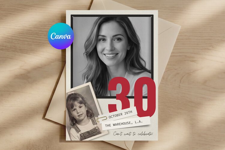 Photo Birthday Invitation Template Editable Canva example image 1