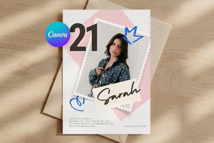 Photo Birthday Invitation Template, Editable Canva Card example image 1