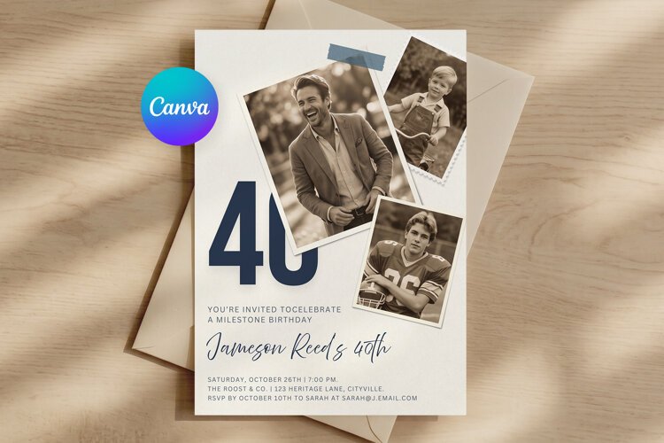 Photo Birthday Invitation for Men Canva Template example image 1