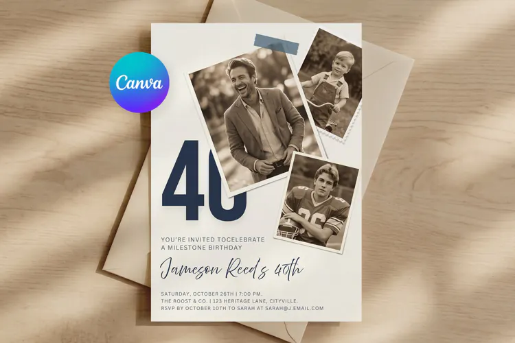 Photo Birthday Invitation for Men Canva Template