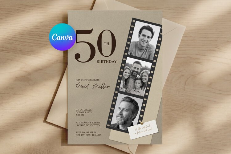 Film Strip Photo Birthday Invitation Canva Template example image 1