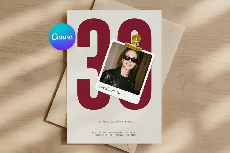 Retro Photo Birthday Invitation Canva Template