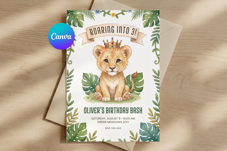Lion King Birthday Invitation Template, Jungle Cub Party