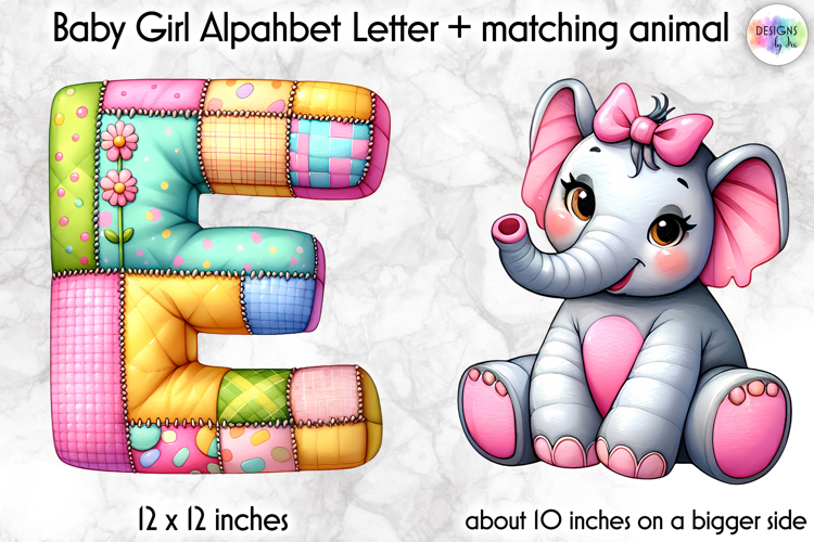 Cute Patchwork Baby Alphabet and Baby Animals PNG, Monogram