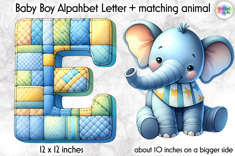 Cute Patchwork Baby Alphabet and Baby Animals PNG, Monogram