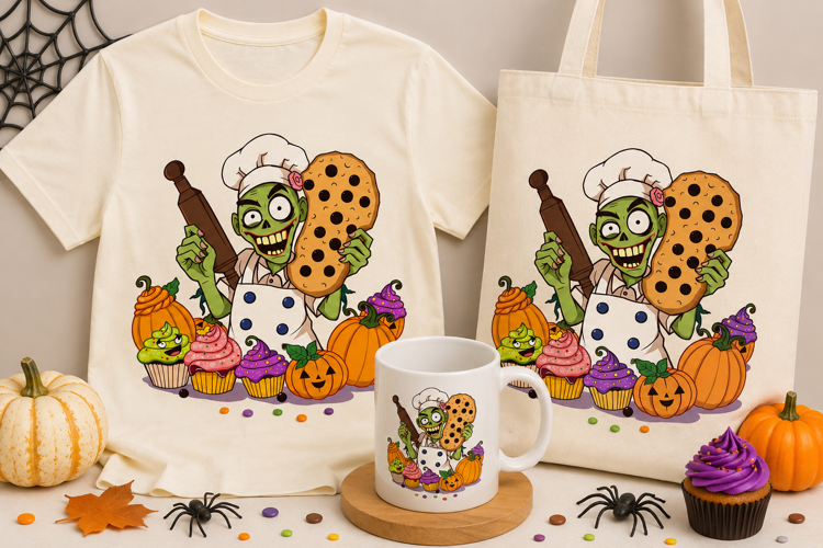 Halloween Zombie Chef PNG | Spooky Baker Cookie Pumpkin
