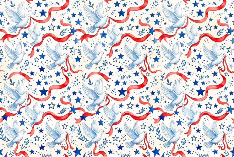 white doves red ribbons and blue star Memorial Day