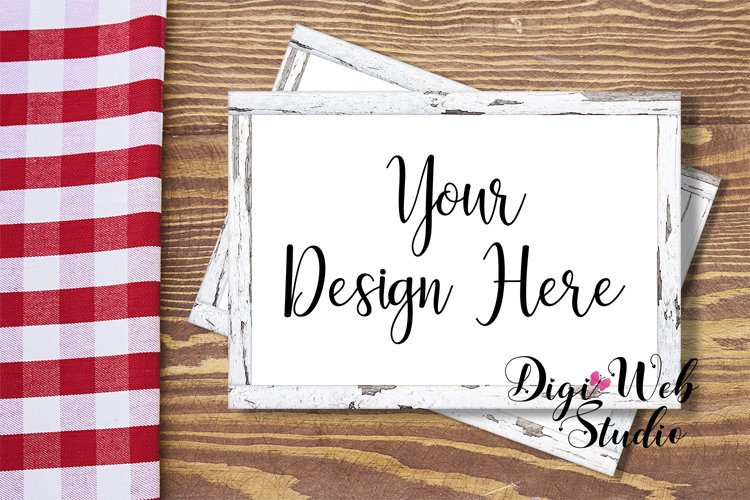 Flat Lay Wood Frames Mockup - White Wood Signs on Table example image 1